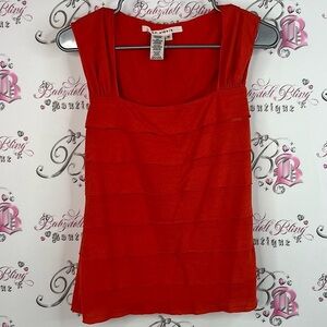 Max Studio tank top ruffle tiered square neck Vibrant Red Tank Top